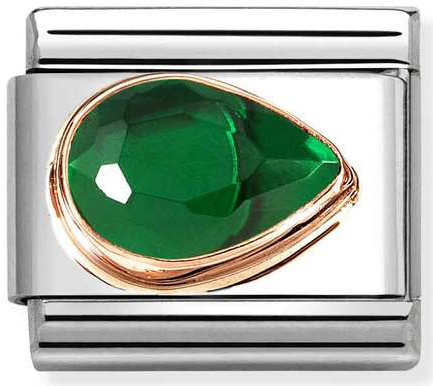 Nomination, Composable Classic CZ, FACETED RIGHT DROP in steel and 9k rose gold (004_GREEN)