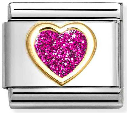 Nomination, Composable Classic GLITTER SYMBOLS in steel, enamel and 18k gold (09_FUCHSIA heart)