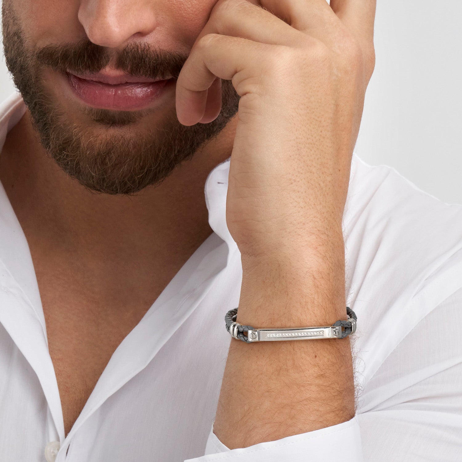 Nomination, MANVISION bracelet in steel, cz and GRAY synthetic leather (001_WHITE)