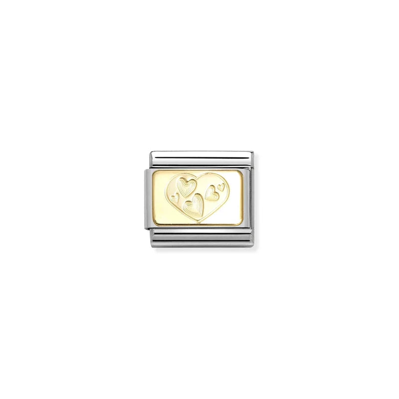Nomination Italy, Composable Classic Dekoratif Link - Gravür - Kalp - (57 Multi hearted heart) 18K Altın