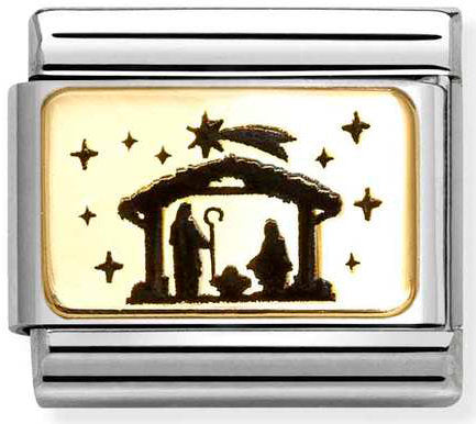 Nomination, Composable Classic PLATES (IC) in steel and 18k gold (34_Nativity)