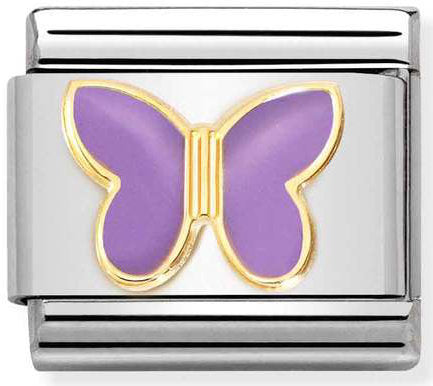 Nomination, COMPOSABLE klasik semboller çelik, emaye ve 18k altın (60_Lila BUTTERFLY)