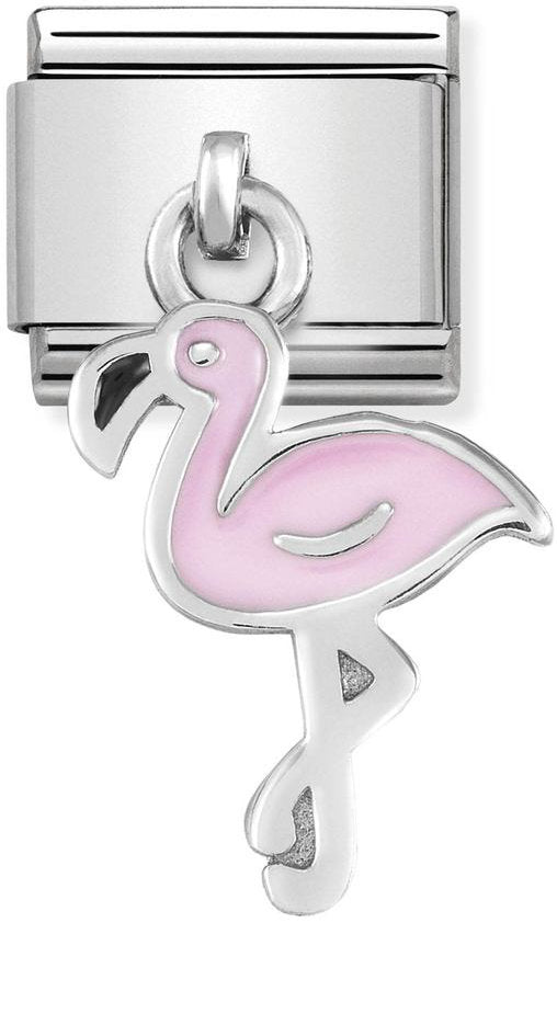 Nomination, Composable Classic Charms Çelik, 925 Ayar Gümüş ve Emaye (12_flamingo)