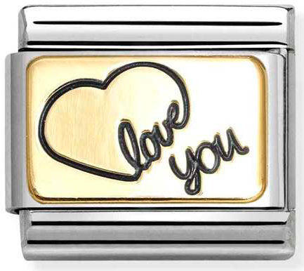 Nomination, Composable Classic PLATES steel , enamel and 18k gold (60_Heart love you)