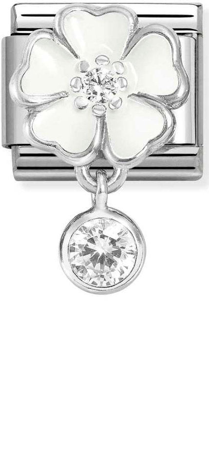 Nomination, Composable Classic CHARMS steel, 925 sterling silver, enamel and cz (06_White flower with round)