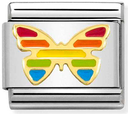 Nomination, COMPOSABLE klasik semboller çelik, emaye ve 18k altın (55_rainbow BUTTERFLY)