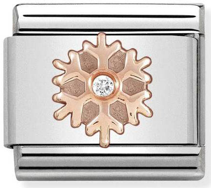 Nomination, 9k ROSE altın ve cz ile paslanmaz çelikte COMPOSABLE klasik semboller (beyaz cz ile 23_snowflake)