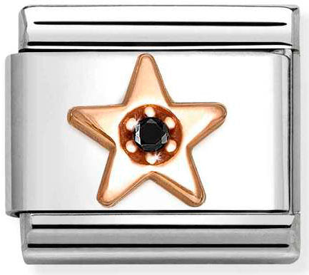 Nomination, Composable Classic Symbols in stainless steel with 9k rose gold and CZ (38_Black Star)