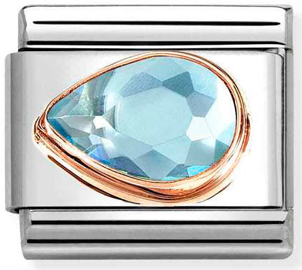 Nomination, Composable Classic CZ, FACETED LEFT DROP in steel and 9k rose gold (006_LIGHT BLUE)