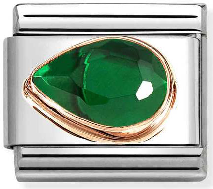 Nomination, Composable Classic CZ, FACETED LEFT DROP in steel and 9k rose gold (004_GREEN)