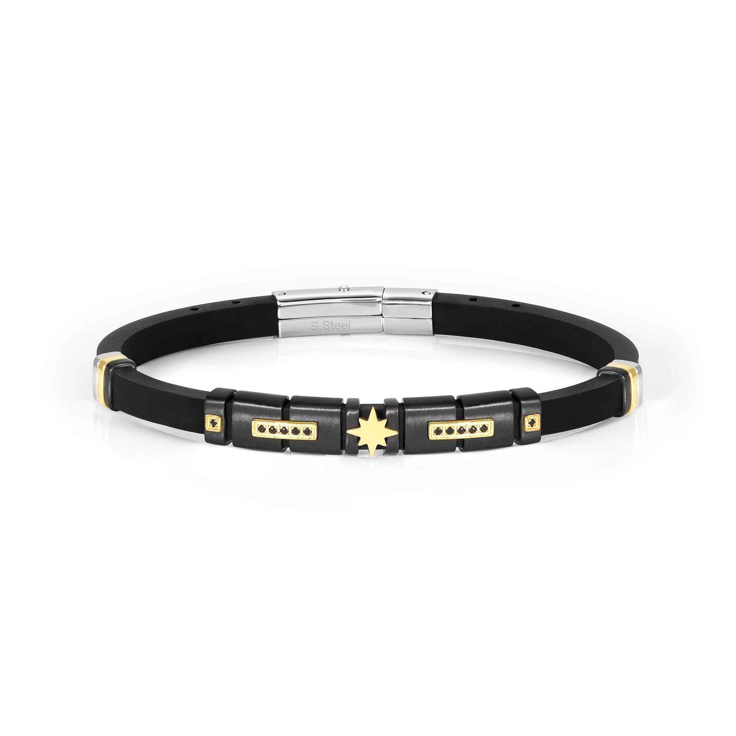 Nomination, CITY bracelet in steel, cz and rubber fin, YELLOW GOLD (014_Wind Rose)