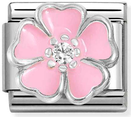 Nomination, Composable CL SIMBOLS stainless steel, enamel, Cub, Zirc and 925 sterling silver (14_WHITE pink peach blossom)