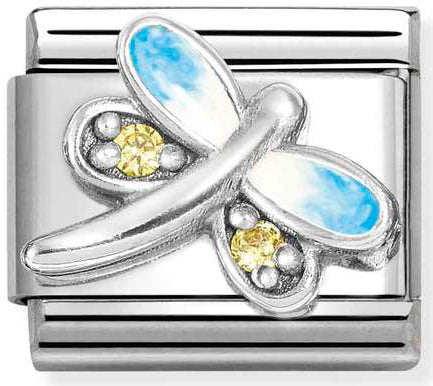 Nomination, Composable CL SIMBOLS stainless steel, enamel, Cub, Zirc and 925 sterling silver (10_Dragonfly light blue YELLOW)
