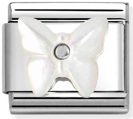 Nomination, Composable Classic STONE SYMBOLS in steel and 925 sterling silver (13_Butterfly in WHITE MOTHER OF P)