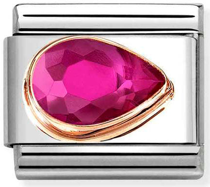 Nomination, Composable Classic CZ, FACETED RIGHT DROP in steel and 9k rose gold (005_RED)