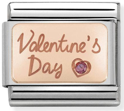 Nomination, 9K ROSE altın ve CZ ile Paslanmaz Çelikte Graved Composable Classic (02_Valentine Günü)