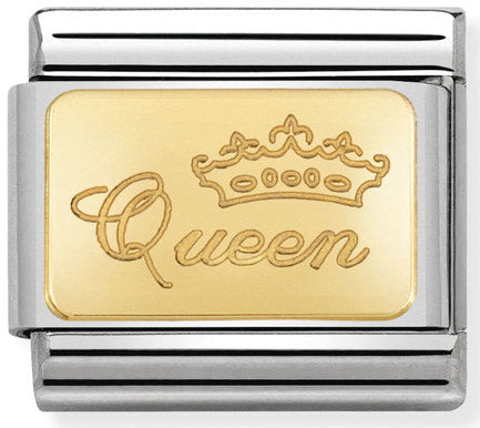 Nomination, 18K Altın Custom (49_Queen) ile paslanmaz Çelik COMPOSABLE klasik oyulmuş işaretler
