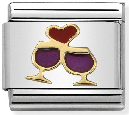 Nomination, Composable Classic Love 2 paslanmaz çelik, emaye ve 18k altın (kalpli 08_ glasses)
