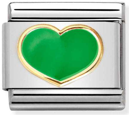 Nomination, Composable Classic Love 2 paslanmaz çelik, emaye ve 18k altın (23_Yeşil elma kalbi)