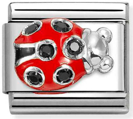 Nomination, Composable CL SIMBOLS stainless steel, enamel, Cub, Zirc and 925 sterling silver (11_Ladybug red BLACK)