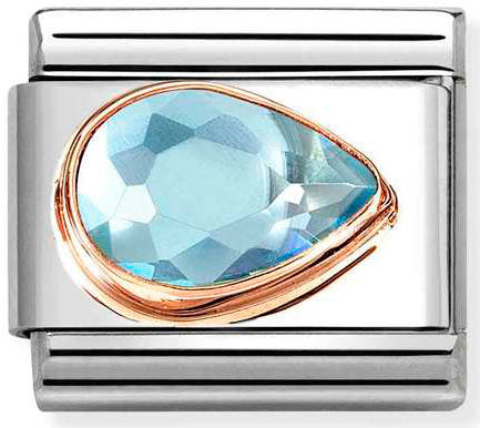 Nomination, Composable Classic CZ, FACETED RIGHT DROP in steel and 9k rose gold (006_LIGHT BLUE)