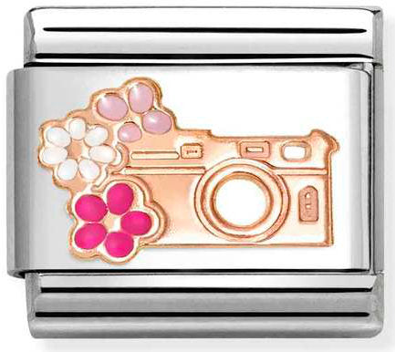 Nomination, Composable Classic SYMBOLS steel, enamel and 9k rose gold (31_Camera with flowers)