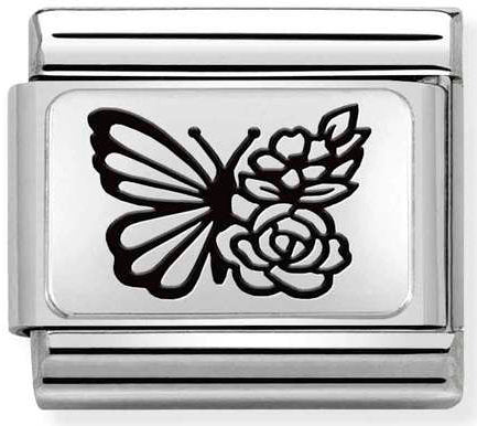 Nomination, COMPOSABLE Klasik Plakalar (IC) Çelik ve 925 Ayar Gümüş (22_Butterfly Çiçekler)