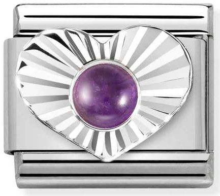 Nomination, COMPOSABLE Klasik Taşlar, Çelik, Elmas Kalp 925 Gümüş (35_amethyst)