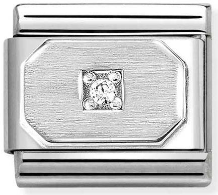 Nomination, Composable CL  symbols stainless steel , 925 sterling silver, and Cubic zirconia (17_Blunted rectangle WHITE)