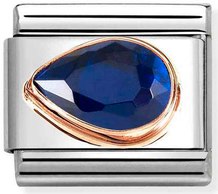 Nomination, Composable Classic CZ, FACETED LEFT DROP in steel and 9k rose gold (007_BLUE)