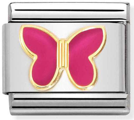 Nomination, COMPOSABLE klasik semboller çelik, emaye ve 18k altın (62_fuchsia BUTTERFLY)