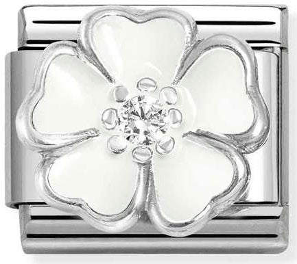 Nomination, Composable CL SIMBOLS stainless steel, enamel, Cub, Zirc and 925 sterling silver (15_WHITE white peach blossom)