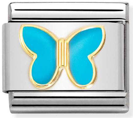 Nomination, COMPOSABLE klasik semboller çelik, emaye ve 18k altın (63_Turkuaz BUTTERFLY)