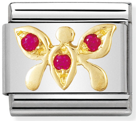 Nomination, 18K altın  ve kübik zirkonya ile paslanmaz Çelik COMPOSABLE klasik hava hayvanları (12_Kırmızı BUTTERFLY)