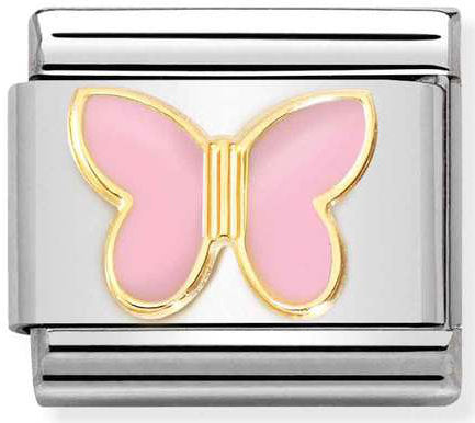 Nomination, COMPOSABLE klasik semboller çelik, emaye ve 18k altın (59_pembe BUTTERFLY)