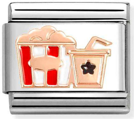 Nomination, Composable Classic SYMBOLS steel, enamel and 9k rose gold (33_Popcorn and drink)