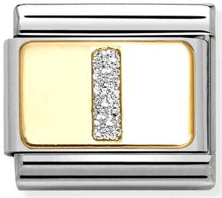 Nomination, Composable Classic GLITTER LETTER steel, enamel and 18k gold (09_I)