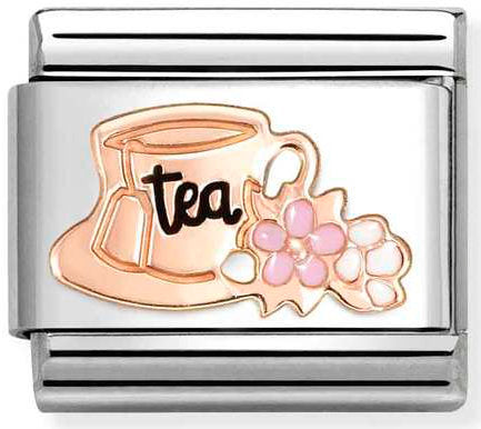 Nomination, Composable Classic SYMBOLS steel, enamel and 9k rose gold (27_Tea cup with flowers)