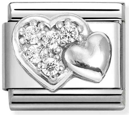 Nomination, Composable CL SYMBOLS steel , Cubic zirconia and 925 sterling silver (47_Raised hearts and WHITE cz)