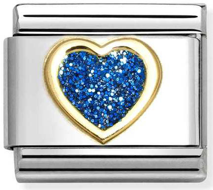Nomination, Composable Classic GLITTER SYMBOLS in steel, enamel and 18k gold (07_BLUE heart)