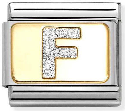 Nomination, Composable Classic GLITTER LETTER steel, enamel and 18k gold (06_F)