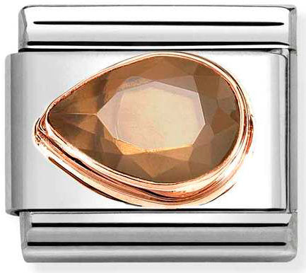 Nomination, Composable Classic CZ, FACETED LEFT DROP in steel and 9k rose gold (012_SMOKEY)