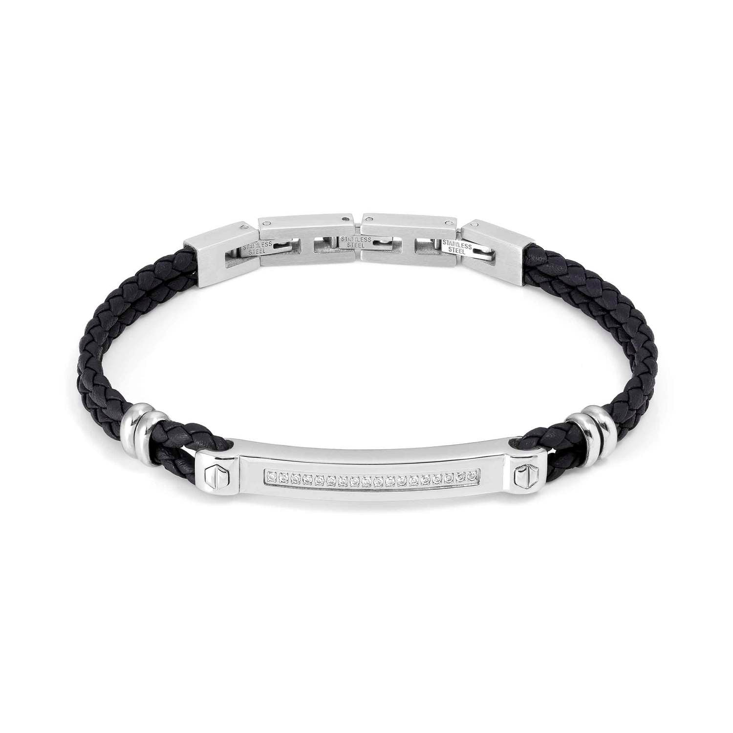 Nomination, MANVISION bracelet in steel, cz and BLACK synthetic leather (001_WHITE)