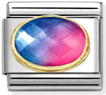Nomination, Comp, Classic FACETED STONES in steel and 750 gold (036_LIGHT BLUE RED)