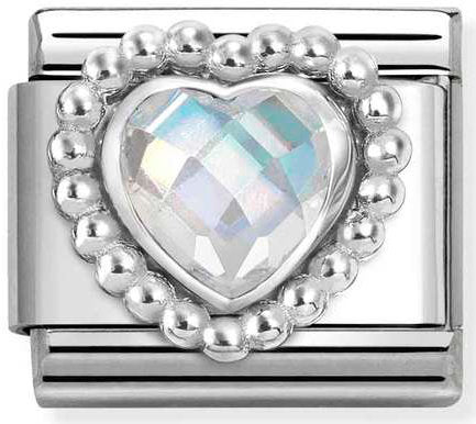 Nomination, Composable CL FACETED CZ, steel with 925 sterling silver HEART with DOTS RICH SETTING (010_White)