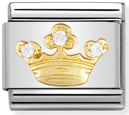 Nomination, 18K altın  ve kübik zirkonya ile paslanmaz Çelik COMPOSABLE klasik eğlence (12_ Beyaz Queen Crown)