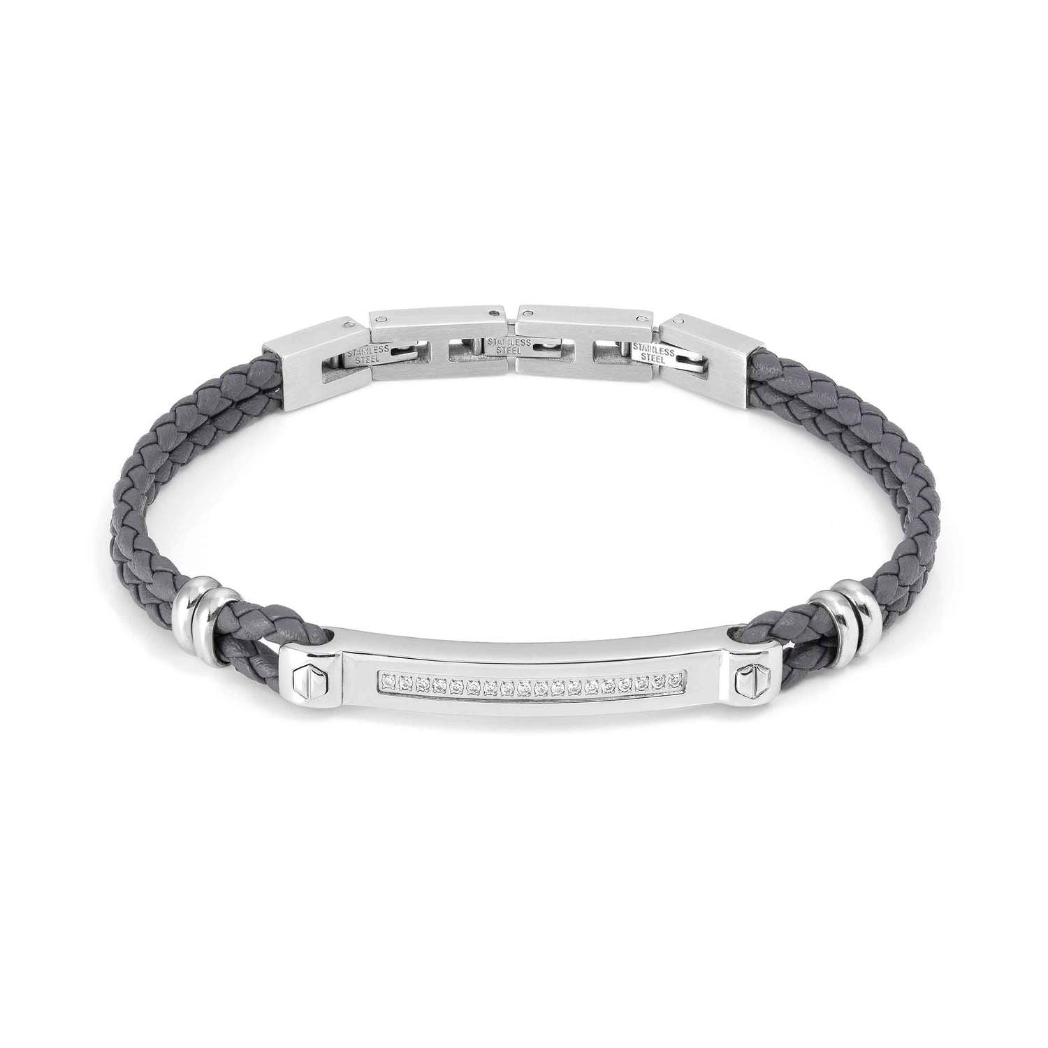 Nomination, MANVISION bracelet in steel, cz and GRAY synthetic leather (001_WHITE)