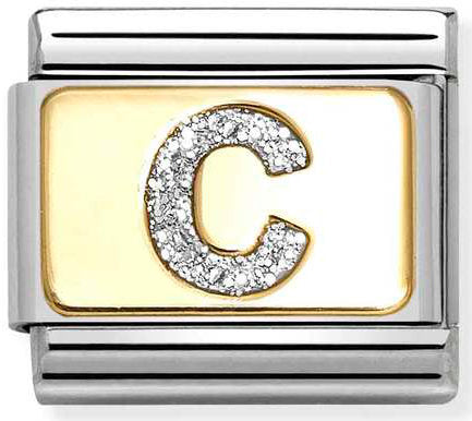 Nomination, Composable Classic GLITTER LETTER steel, enamel and 18k gold (03_C)