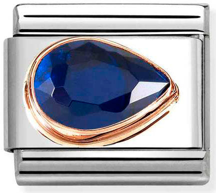 Nomination, Composable Classic CZ, FACETED RIGHT DROP in steel and 9k rose gold (007_BLUE)