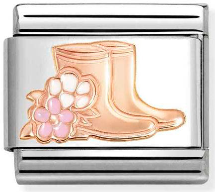 Nomination, Composable Classic SYMBOLS steel, enamel and 9k rose gold (20_Boots with flowers)